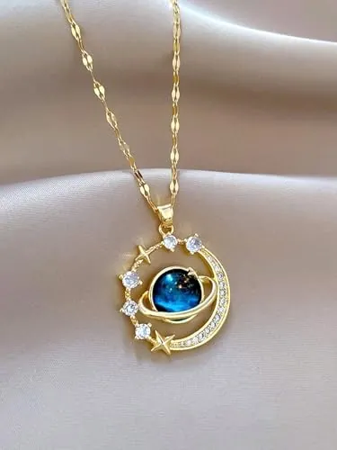 1 collar con colgante de luna celestial y estrella, diseño inspirado en el sol, elegante joyería de cielo nocturno para mujer, collar de oro para varias ocasiones, múltiples estilos, Rgular, Latón, No