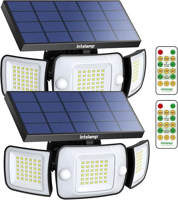 intelamp Lámpara Solar al aire libre con Control Remoto, Lámpara de Sensor Deportivo Solar con Doble Sensor 6000mah 1200ml Lámpara de Lnundación Impermeable de gran ángulo, 2juego