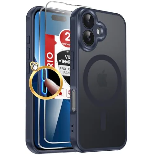 LeYi Funda Magnética para iPhone 16 con 2× Cristal Templado, Azul