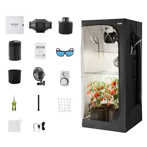 VEVOR Armario de Cultivo Interior 80 x 80 x 180 cm, Carpa de Cultivo con luz LED de Espectro Completo y Sistema de Ventilación, Mylar 600D de Alta Reflectancia, Tienda para Plantas, Flores, Verduras