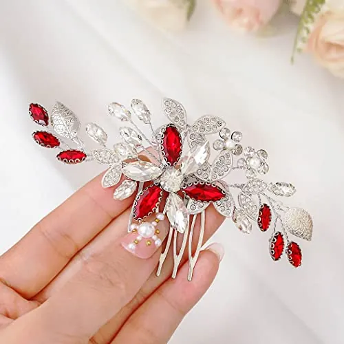 IYOU Accesorios para el pelo para boda para mujer, cristal rojo, joyería nupcial, accesorios para el cabello para novia y dama de honor