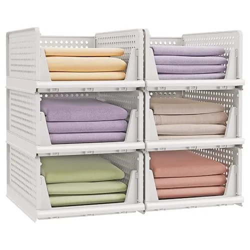 SONGMICS Organizador de Armario Apilable, Juego de 6, 33 x 43 x 18,5 cm