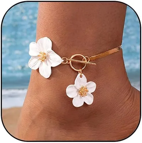 Boho Tobilleras, Tobilleras Doradas, Tobillera a Prueba de Agua, Práctico Conjunto de Joyas de Flores para el Pie, Elegante Tobillera de Verano en Forma de Flor