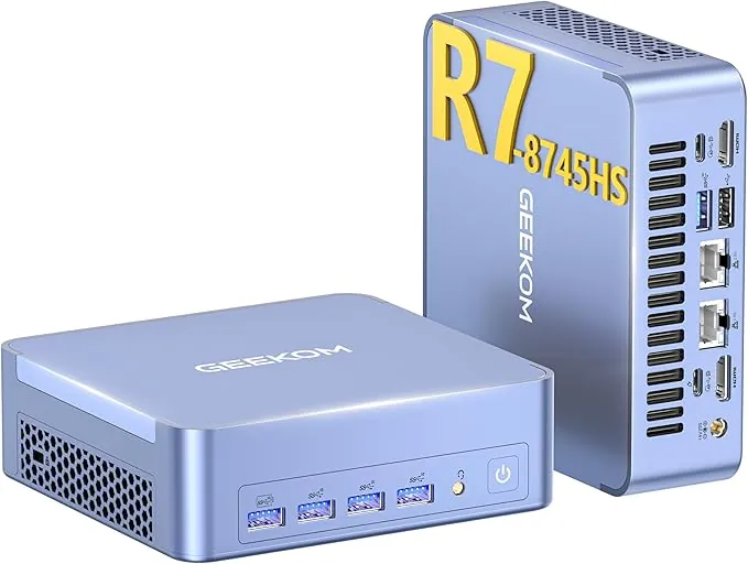 GEEKOM AX8 MAX Mini PC con AMD Ryzen 7 8745HS (Actualizado 6800H), 16GB DDR5 (DDR Ampliable, No LPDDR Bloqueada), 1TB SSD| Radeon 780M| Dual 2.5GbE LAN| USB4.0| WiFi 6E| 4 Pantalla 8K| Windows 11 Pro