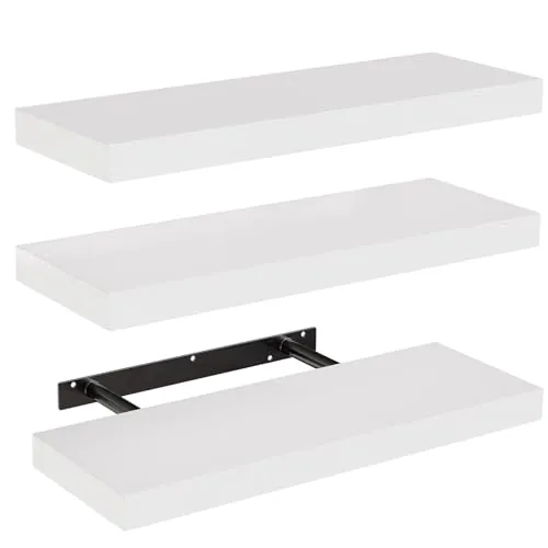 Amada Estanterias de Pared, Baldas Flotantes Pared Blancas | Estantes de Pared para Baño/Salón/Dormitorio/Cocina, Juego de 3 Estanterias de Pared Negros con Soportes Invisibles