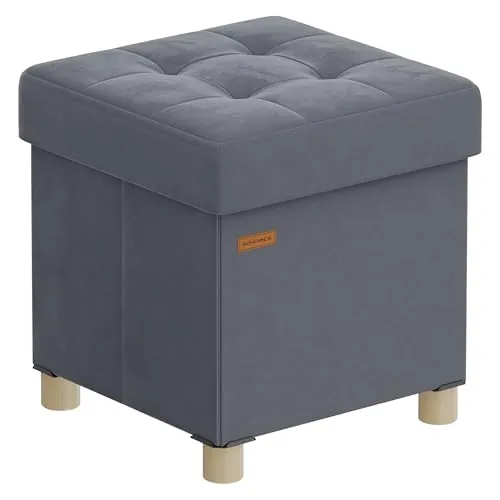 SONGMICS Puff Almacenaje, Banco Plegable, 38 x 38 x 40 cm, 37 L