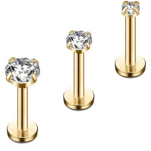 ZKGYUS 3pcs Piercing Labio de Titanio Piercing Tragus Monroe Cartílago Helix Piercing Oreja para Mujeres Hombres