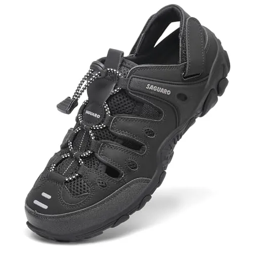 SAGUARO Sandalias de Senderismo Hombre, Sandalias Cerradas, Negro 38