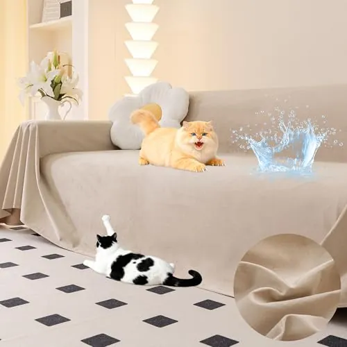 Loiion Fundas Sofa Anti Gatos, Impermeable Antideslizante Café 340x230cm