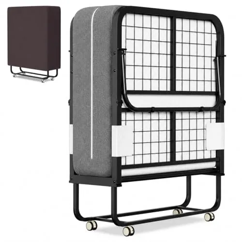 ISOSIL Cama Plegable de 90 x 200 cm, Cama de Invitados Con Colchón de Espuma de 13 cm, Marco de Metal Con Ruedas, Capacidad de 200 kg