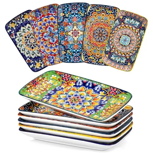 vancasso SIMI Juego de 6 Platos para Servir - 24,7x14,2 cm Platos Rectangulares para Aperitivos, Sushi, Fruta, Ensalada, Postre - Apto para Microondas/Horno/Lavavajillas - Estilo Bohemio Colorido