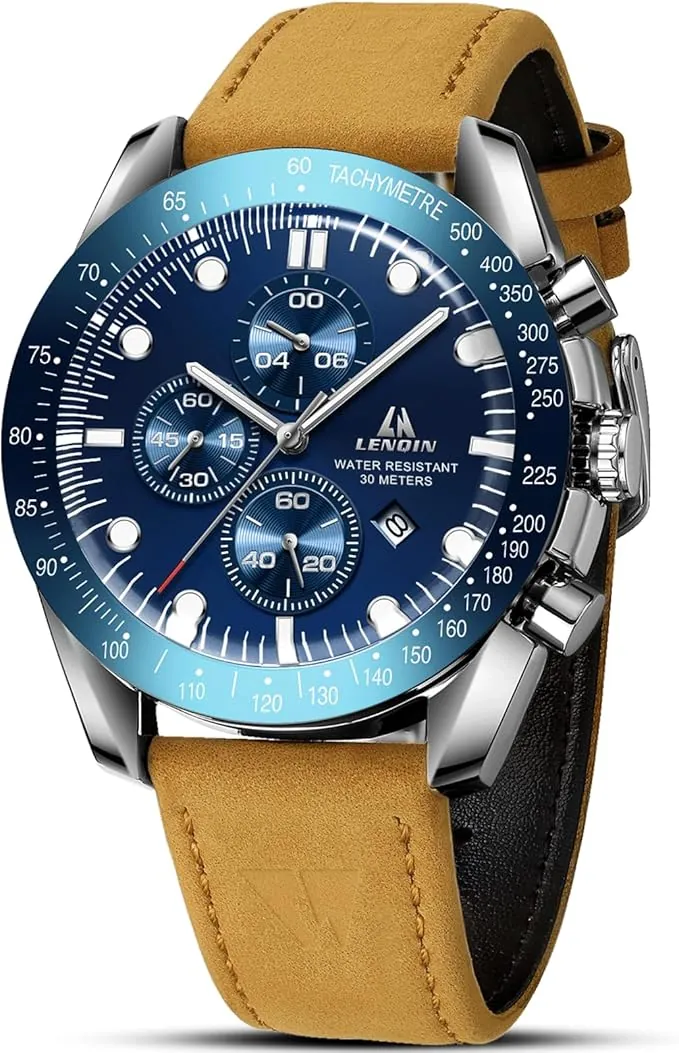 LN LENQIN Reloj Hombre Relojes Cuarzo Analógicos para Hombres Relojes Pulsera para Hombres Resistentes Al Agua hasta 30m Relojes Negocios Moda con Visualización De Fecha Reloj De Cuero