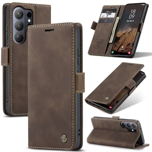 Azororo Funda para Samsung Galaxy S26 Ultra 5G PU Cuero, Tapa Libro Estuche Flip Case, Tarjetas/Billetera, Soporte Plegable y Cierre Magnético Carcasa para Samsung Galaxy S26 Ultra -Café