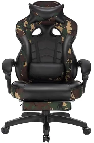 WOLTU Silla Gaming,Cuero Sintéticor,Silla Gamer con Reposapiés,Camuflaje