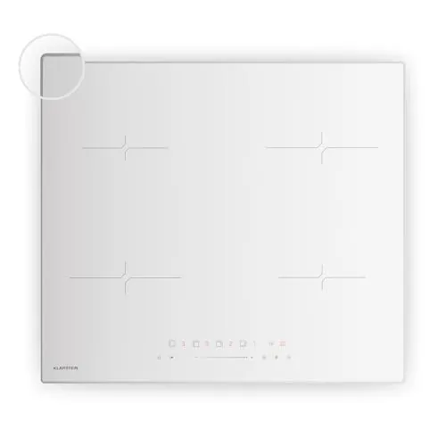 Klarstein Velaire Placa Inducción 60cm - 4 Zonas, 7000W Boost, Control Deslizante Táctil, Temporizador, Bloqueo Infantil, Vidrio Cerámico, Cocina Inducción Moderna, Blanco