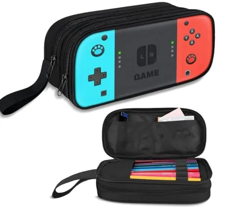 LittleTindra Estuche Escolar niños, Doble Cremallera, Dos Compartimentos, Gran Capacidad, portalápices, rotuladores, Ideal Colegio para niño y niña. Vuelta al Cole Gamers
