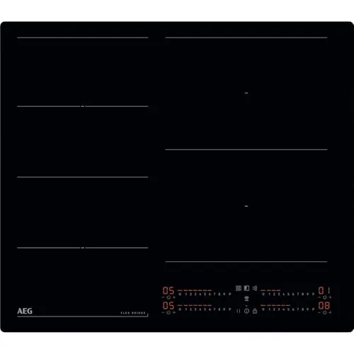 AEG Placa de Inducción TI64IG00IB, 60 cm, 4 Zonas de Cocción, FlexiPuente, Sistema Hob2Hood, Función PowerBoost, Indicador de Calor Residual, Controles Deslizantes Independientes, Sin Marco, Negro