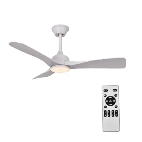 Ventilador de Techo con Luz y Mando a Distancia 106cm, Motor DC Silencioso, 3 Aspas plástico Blanco, Plafón LED Regulable 3 Tonos, Ventilador Moderno de Bajo Consumo, Blanco
