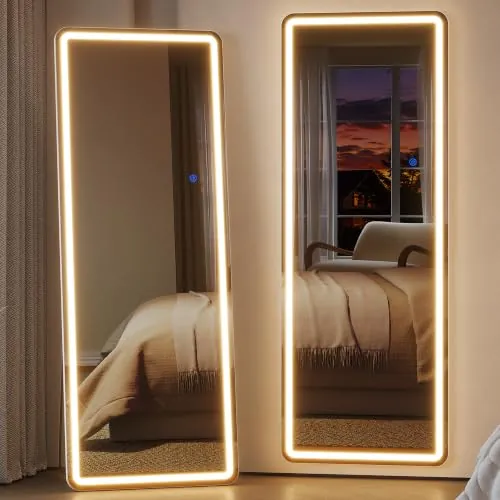 ZKIODV Espejo de pie de Cuerpo Completo con iluminación, 160 x 50 cm LED Espejo Grande, Espejo de Pared Grande, Espejo de Cuerpo Completo con Soporte, Espejo de pie para Dormitorio, salón, Pasillo