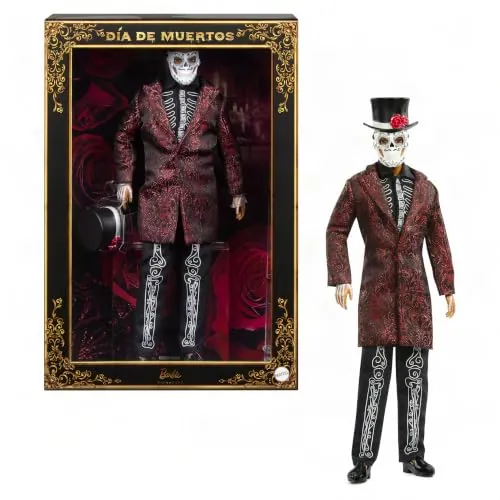 Barbie Signature Muñeco Ken de colección Día De Muertos | Chaqueta a la rodilla con bordados, máscara calavera removible y sombrero, empaque coleccionable, 6+, JJX97
