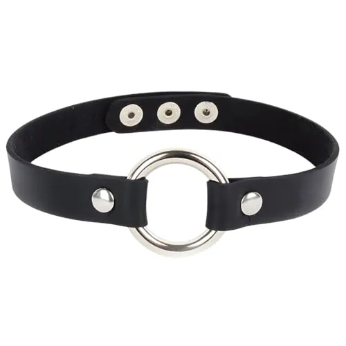 CALFOVERA Gargantilla Ajustable de Cuero Sintético para Mujer, Estilo Gótico, con Anilla En O, Cadena de Cuero, Diseño Punk Negro, Collar Circular Corto con Remaches para Bisutería, Regalo de Fiesta