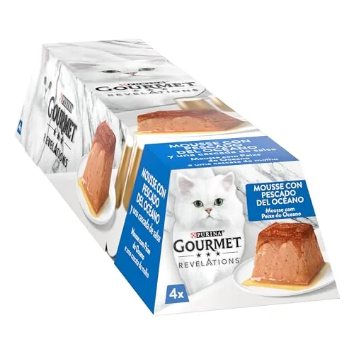Purina Gourmet Revelations Mousse con Salsa, Comida Húmeda para Gato con Pescado del Océano, 6 Packs de 4 pirámides de 57g - 24 pirámides