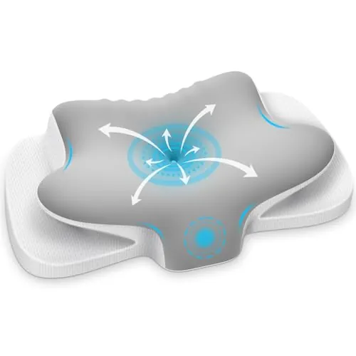 Ehomfory Almohada Cervicales y Cuello, Transpirable Almohada Cervical de Espuma Viscoelástica, 2 en 1 Almohada Ergonómica para Dormir de Lado, Boca Arriba y Boca Abajo