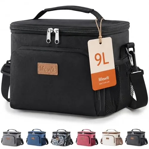 Lifewit Bolsa Termica porta Alimentos 9L, Bolso Nevera Portátil Pequeña, Impermeable Bolsas Comida Trabajo para Hombre y Mujer, Lancheira Termicas para Playa, Picnic, Viaje, Negro