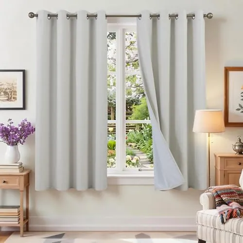 Runyéla Cortinas 100 % Opacas Efecto Lino con Ojales, Salón y Dormitorio | Cortinas Termicas Aislantes Frio y Calor, Beige Claro 140An x 175Al cm Juego de 2, Reducción de Ruido Cortinas Blackout