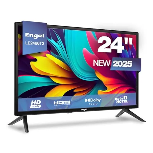 Engel LE2466T2 - Televisor LED de 24'' HD Ready NO Smart con Sintonizador TDT T2, Satélite y Cable - Dolby Audio - 3 HDMI, 2 USB, SPDIF Coaxial - Compacto y Versátil