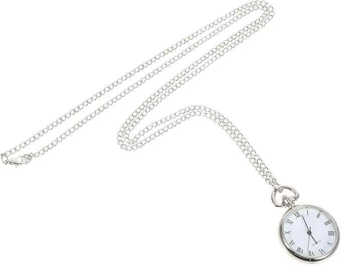 ORFOFE Reloj de Bolsillo Colgante de Aleación Esfera Romana Plateada, Diseño Simple y Casual, Portátil y Preciso para Uso Diario