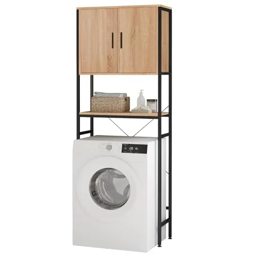 EUGAD Estanteria sobre Inodoro, Armario de Baño, Mueble de Baño con Estante Ajustable, Organizador Almacenaje para Inodoro, Ahorro de Espacio, Estructura de Metal, 64,5x27x170 cm