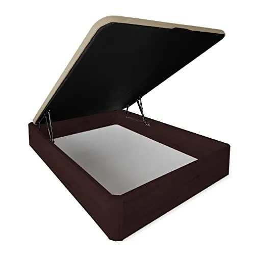Duérmete Online - Canapé Abatible Extra Reforzado Gran Capacidad con Tapa Transpirable, Esquinas Redondeadas, 150 x 190, Cajón Grosor 30mm, Wengué