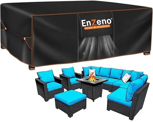 Enzeno Funda Mesa Exterior Impermeable,Funda Muebles Exterior Impermeable 250x210x90cm,Cubierta Conjunto Jardin Aplicable a Mesa y Sillas,Anti Viento, Anti UV
