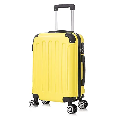 RAYKONG Maleta Cabina ABS 55x40x20cm (40L) - Trolley pequeña Equipaje de Mano - 4 Ruedas Dobles Giratorias 360ª - Amarillo