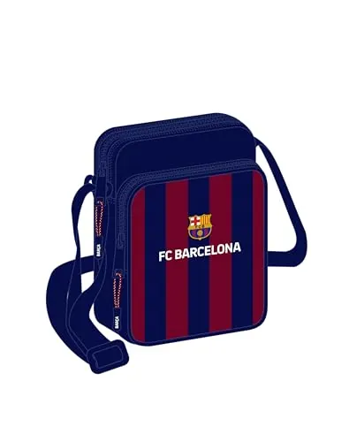 Safta F.C. BARCELONA - Bandolera con Bolsillo Exterior, Maletín Portatodo, Bandolera, Cómoda y Versátil, Calidad y Resistencia, 16x6x22 cm, Color Azul marino/granate