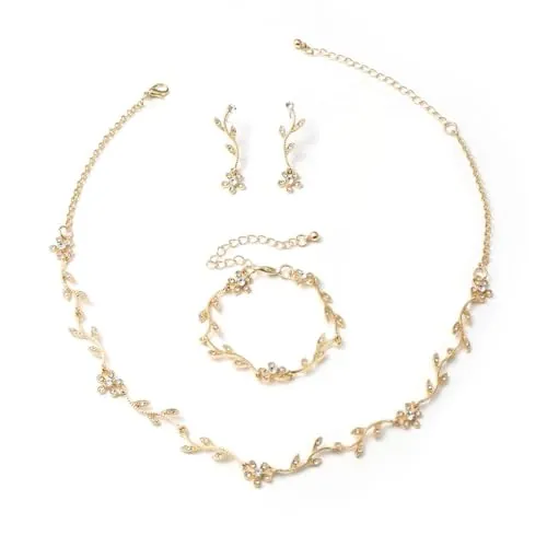CHarmeFleur Conjunto de Joyas Cristal Collar Pendientes Pulsera Novia Set Collar Choker de Cristal para Novia Dama de Honor juegos de joyas dorados para mujeres Joyas de Boda