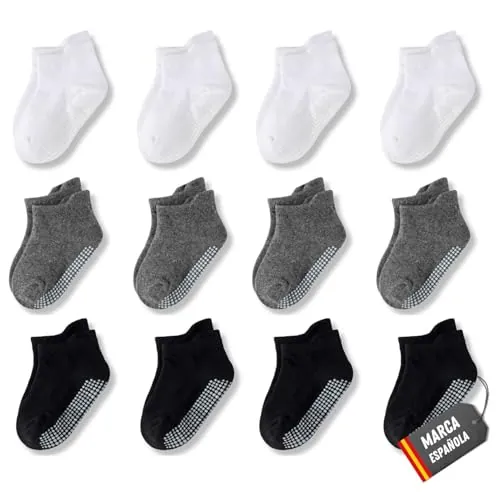 POPYS® Calcetines antideslizantes de Algodón para Niños Multicolor | Calcetines para Niños y Niñas para todo tipo de actividades (FR/ES, Números, 22, 26, Regular, 12, Multicolor)