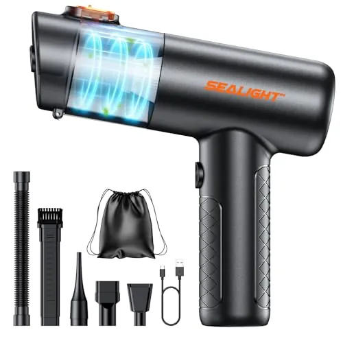 SEALIGHT Aspirador de Mano, 38000Pa Aspiradora de Coche 4 en 1, Mini Aspiradora Sin Cable con Motor sin Escobillas, aciado Automático de un Toque, para Pelo de Mascotas, Coche, Hogar