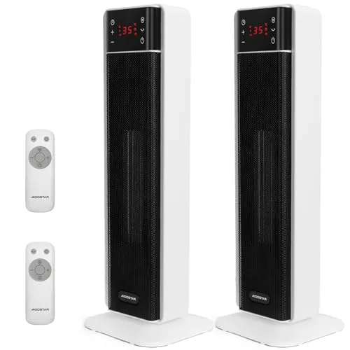 Aigostar Calefactor Cerámico PTC, 2000 W, Mando a Distancia, Silencioso | Pantalla Táctil LED, 4 Modos y Función ECO, Ahorro de Energía, Temporizador, Oscilación, Temperatura Ajustable, 2 Unidades