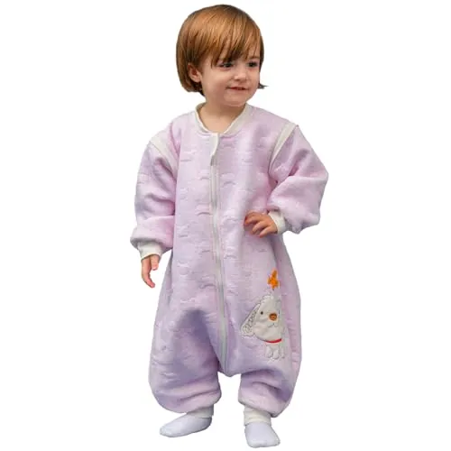 MIKAFEN Saco Dormir Bebe Invierno 2.0tog. con Mangas extraíbles,100% algodón otoño e Invierno.1 a 3 años - Rosa