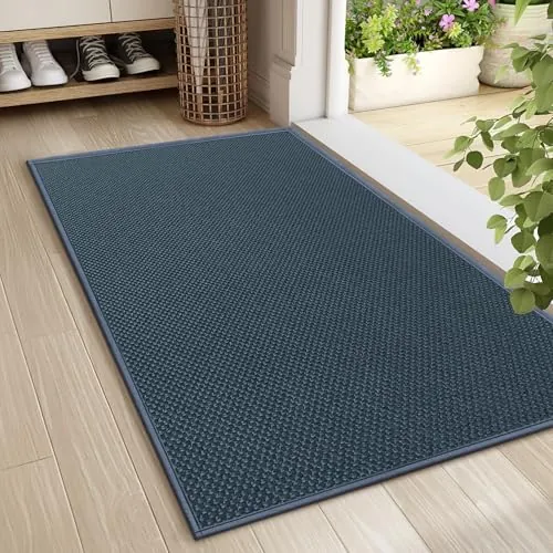 LEKEEPGO Felpudo Entrada Casa 60 x 90 cm, Alfombra Entrada Antideslizante, Felpudo de Entrada Absorbentes Lavable, Alfombrilla para Entrada, Pasillo, Cocina, Azul Oscuro