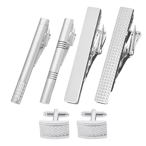 4 clips de corbata, 1 par de gemelos, clips de corbata para hombre, accesorios de traje, alfileres de corbata, juego de alfileres de corbata para hombre, 4 cm, Hierro, No.