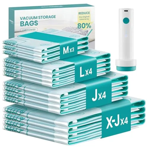SONGMICS Bolsas de Vacío con Bomba Eléctrica Recargable, 15 Piezas