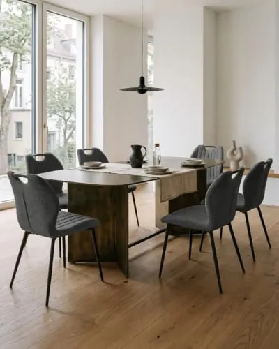 JIJIAN Sillas de Comedor Pack de 6 en Tela de Lino, Gris Antracita | Sillas de Cocina, Sillas de Salón, Sillas Tapizadas, Patas de Metal, para Comedor, Cocina y Restaurante