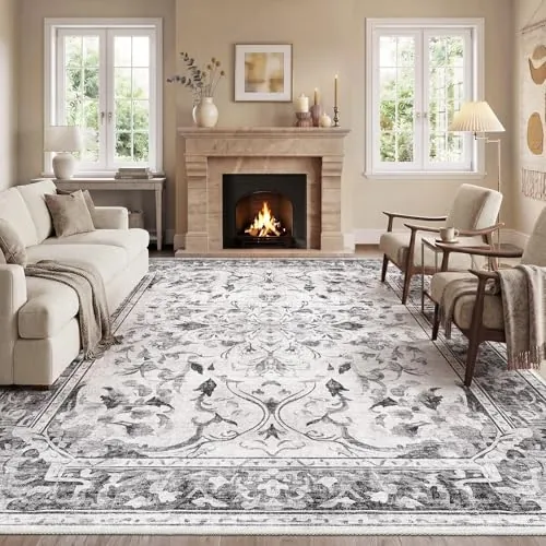 IKALIFE Alfombra Salon Vintage 200x300cm Lavable Gris