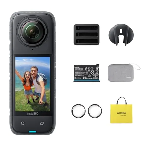 Insta360 X4 Paquete de Aventura - Cámara de acción 360 Impermeable 8K, Video Gran Angular 4K, Palo Selfie Invisible, Protectores de Lente extraíbles, duración de batería de 135 Minutos, edición de IA