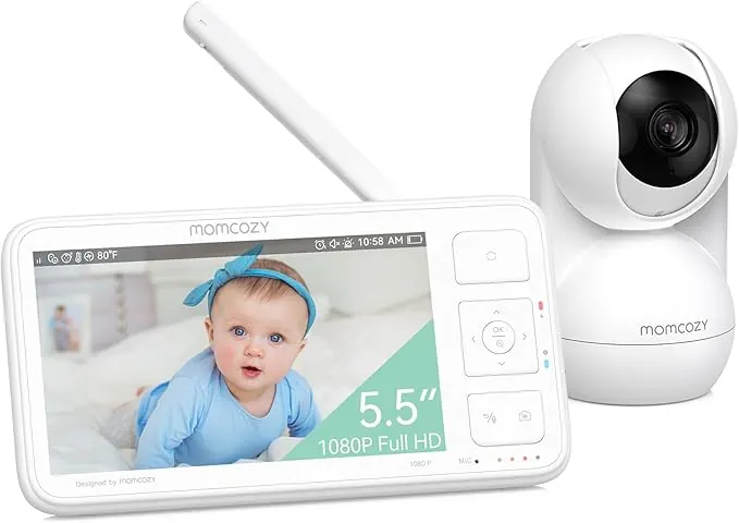 momcozy BM03 Camara Vigilancia Bebe sin WiFi con Alcance de 500m, 5.5" 1080P FHD Monitor Bebe de 120 Horas, Camara Bebes Vigilancia con Visión Nocturna, Audio Bidireccional, VOX, Grabación Local