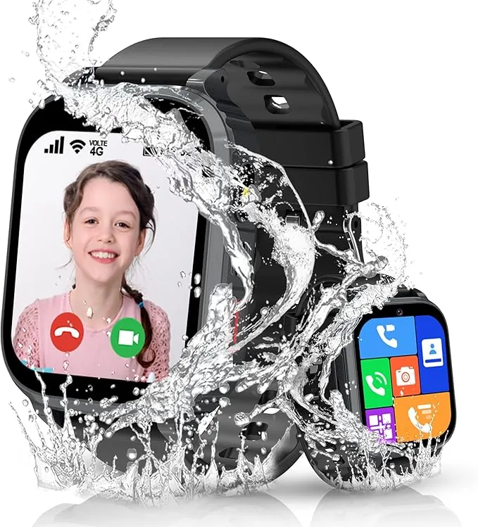 4G Reloj Inteligente Niño con GPS y Llamadas, Smartwatch Niños Llamadas Videollamada Teléfono SOS Chat SMS Juego Despertador IP68 Impermeable Modo Clase Localizador, Reloj GPS Niños Estudiante Regalo