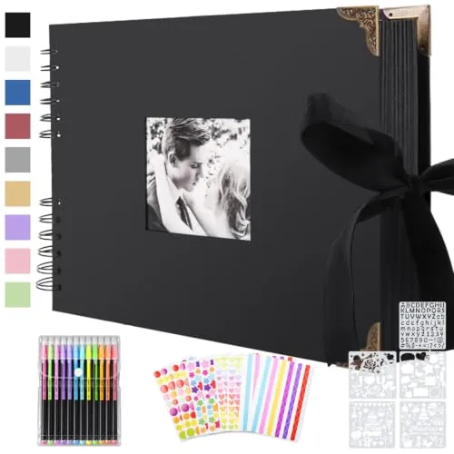Album Fotos para Pegar y Escribir 30 x 21 cm, Album de Fotos Scrapbook | Espiral 80 Páginas (40 Hojas), DIY Scrapbooking para Boda Aniversario Cumpleanos Familiares Navidad San Valentín Día de Madre